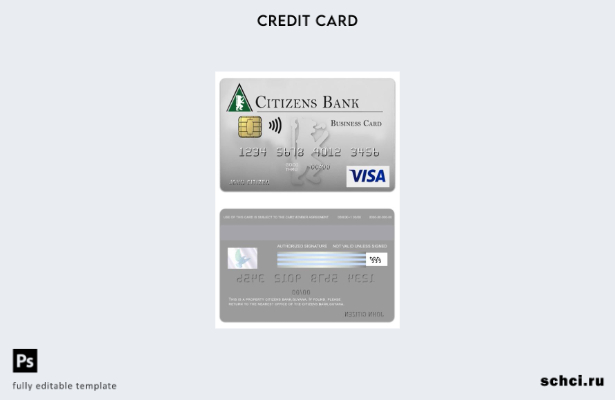 скачать в цифровом формате шаблон визитной карточки Guyana Citizens Bank Visa
